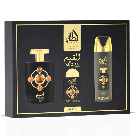 Al Qiam Gold- Lattafa Pride Gift Set (100ml +  EDP 20 ML + Perfume Spray 200 ML)