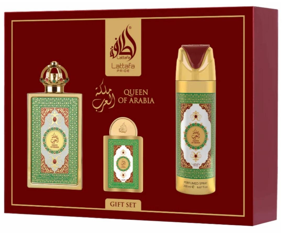 Queen Of Arabia- Lattafa Pride Gift Set (100ml +  EDP 20 ML + Perfume Spray 200 ML)