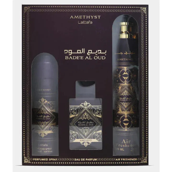 Badee Al Oud Amethyst Gift Set - Lattafa Eau de Parfum(100 ml + 300 ml + 200 ml)